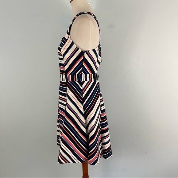 Adelyn Rae Women's Sleeveless Criss Cross Back Stripe Fit and Flare Dress - Picture 5 of 13